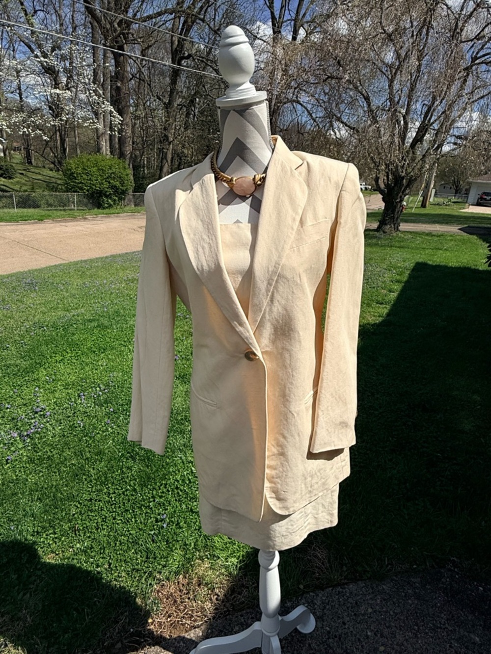 Vintage THE LIMITED BLUE LABEL Cream Women's Blazer Jacket & classic Dress EUC